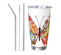 NBSKSDLK Music Butterfly Gobelet isotherme de 591 ml en acier inoxydable avec couvercle et paille, tasse de voyage à double paroi pour chaud/froid, tasse thermique anti-déversement pour la maison, le