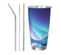 NBSKSDLK Northern Lights Gobelet isotherme de 591 ml en acier inoxydable avec couvercle et paille, tasse de voyage à double paroi pour chaud/froid, tasse thermique anti-déversement pour la maison, le