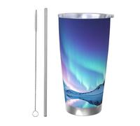 NBSKSDLK Northern Lights Gobelet isotherme de 591 ml en acier inoxydable avec couvercle et paille, tasse de voyage à double paroi pour chaud/froid, tasse thermique anti-déversement pour la maison, le