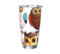 NBSKSDLK Owls Birds Gobelet isotherme de 591 ml en acier inoxydable avec couvercle et paille, tasse de voyage à double paroi pour chaud/froid, tasse thermique anti-déversement pour la maison, le