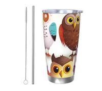 NBSKSDLK Owls Birds Gobelet isotherme de 591 ml en acier inoxydable avec couvercle et paille, tasse de voyage à double paroi pour chaud/froid, tasse thermique anti-déversement pour la maison, le