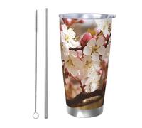 NBSKSDLK Plum Tree Blossom Gobelet isotherme de 591 ml en acier inoxydable avec couvercle et paille, tasse de voyage à double paroi pour chaud/froid, tasse thermique anti-déversement pour la maison