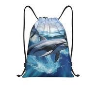 NBSKSDLK Sac à dos léger avec cordon de serrage pour homme et femme Motif dauphins, noir, Small, Sacs à dos de voyage