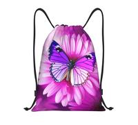 NBSKSDLK Sac à dos léger avec cordon de serrage pour homme et femme Motif papillon et fleur Violet, Noir/blanc, M