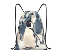 NBSKSDLK Sac à dos léger avec cordon de serrage pour homme et femme Motif pingouin mignon, Noir/blanc, S