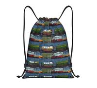 NBSKSDLK Sac à dos léger avec cordon de serrage pour homme et femme Motif voitures de train, Noir/blanc, M