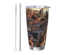 NBSKSDLK san francisco Gobelet à café isotherme en acier inoxydable de 591 ml avec couvercle et paille - Tasse de voyage à double paroi pour chaud/froid - Tasse thermique anti-déversement pour la