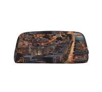 NBSKSDLK San Francisco Trousse de maquillage pour homme et femme - Petite trousse de toilette à fermeture éclair - Esthétique - Sac de rangement tendance en cuir, Argenté, One Size