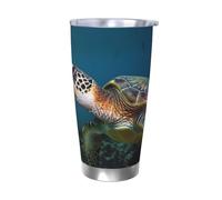 NBSKSDLK Sea Turtle Gobelet isotherme de 591 ml en acier inoxydable avec couvercle et paille, tasse de voyage à double paroi pour chaud/froid, tasse thermique anti-déversement pour la maison, le