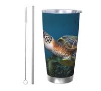 NBSKSDLK Sea Turtle Gobelet isotherme de 591 ml en acier inoxydable avec couvercle et paille, tasse de voyage à double paroi pour chaud/froid, tasse thermique anti-déversement pour la maison, le