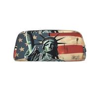 NBSKSDLK Statue Liberty Trousse de maquillage avec drapeau américain pour homme et femme - Petite trousse de toilette à fermeture éclair - Esthétiques - Sacs de rangement tendance en cuir, doré, One