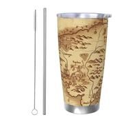 NBSKSDLK Treasure Map Gobelet vintage isotherme de 591 ml en acier inoxydable avec couvercle et paille, tasse de voyage à double paroi pour chaud/froid, tasse thermique anti-déversement pour la maison