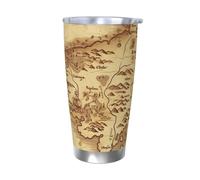 NBSKSDLK Treasure Map Gobelet vintage isotherme de 591 ml en acier inoxydable avec couvercle et paille, tasse de voyage à double paroi pour chaud/froid, tasse thermique anti-déversement pour la maison