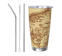 NBSKSDLK Treasure Map Gobelet vintage isotherme de 591 ml en acier inoxydable avec couvercle et paille, tasse de voyage à double paroi pour chaud/froid, tasse thermique anti-déversement pour la maison