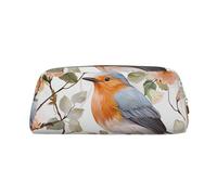 NBSKSDLK Trousse de maquillage à imprimé floral aquarelle rouge-gorge pour homme et femme - Petite trousse de toilette à fermeture éclair - Sacs de rangement tendance en cuir, doré, taille unique