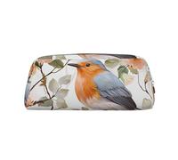 NBSKSDLK Trousse de maquillage à imprimé floral aquarelle rouge-gorge pour homme et femme - Petite trousse de toilette à fermeture éclair - Sacs de rangement tendance en cuir, Argenté., Taille unique