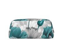 NBSKSDLK Trousse de maquillage à motif floral bleu sarcelle gris et blanc pour homme et femme - Petite trousse de toilette à fermeture éclair - Sacs de rangement tendance en cuir, Argenté, One Size