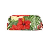 NBSKSDLK Trousse de maquillage avec feuilles végétales avec fleurs d'hibiscus pour homme et femme - Petite trousse de maquillage de voyage - Trousse de toilette à fermeture éclair - Esthétiques - Sacs