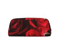NBSKSDLK Trousse de maquillage avec roses rouges pour homme et femme - Petite trousse de toilette à fermeture éclair - Esthétique - Sac de rangement tendance en cuir, doré, taille unique