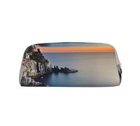 NBSKSDLK Trousse de maquillage en cuir avec fermeture éclair pour homme et femme Motif mer au coucher du soleil, doré, One Size