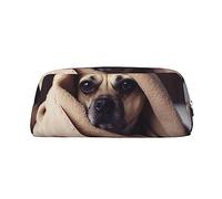 NBSKSDLK Trousse de maquillage en cuir avec motif chien dans une couverture pour homme et femme, petite trousse de toilette à fermeture éclair, sac de rangement tendance, pochette de rangement en cuir