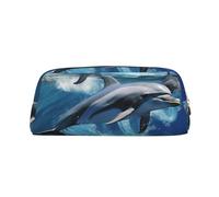NBSKSDLK Trousse de maquillage en cuir avec motif dauphins pour femmes et hommes, petite trousse de maquillage de voyage avec fermeture éclair, doré, One Size
