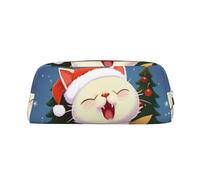 NBSKSDLK Trousse de maquillage en cuir avec motif de chat mignon chantant des chants de Noël pour homme et femme - Petite trousse de toilette à fermeture éclair - Sac de rangement tendance en cuir