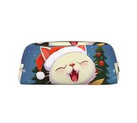 NBSKSDLK Trousse de maquillage en cuir avec motif de chat mignon chantant des chants de Noël pour homme et femme - Petite trousse de toilette à fermeture éclair - Sac de rangement tendance en cuir