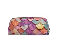 NBSKSDLK Trousse de maquillage en cuir avec motif écailles de sirène pour homme et femme - Petite trousse de toilette à fermeture éclair - Sac de rangement tendance en cuir, Argenté, One Size