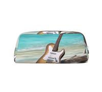 NBSKSDLK Trousse de maquillage en cuir avec motif guitare sur la plage pour homme et femme - Petite trousse de maquillage à fermeture éclair - Esthétiques - Sacs de rangement tendance - Pochette à