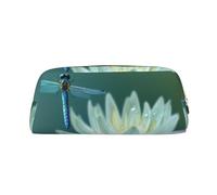 NBSKSDLK Trousse de maquillage en cuir avec motif libellule avec nénuphar pour homme et femme - Petite trousse de toilette à fermeture éclair - Esthétiques - Sac de rangement tendance en cuir, doré