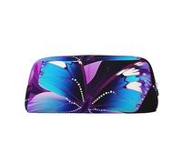 NBSKSDLK Trousse de maquillage en cuir avec motif papillon bleu et violet pour homme et femme - Petite trousse de toilette à fermeture éclair - Sac de rangement tendance en cuir, Argenté, taille