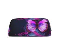 NBSKSDLK Trousse de maquillage en cuir avec motif papillon violet pour homme et femme, petite trousse de toilette à fermeture éclair, sac de rangement tendance, pochette de rangement en cuir, doré
