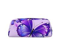 NBSKSDLK Trousse de maquillage en cuir avec motif papillon violet pour homme et femme, petite trousse de toilette à fermeture éclair, sac de rangement tendance, pochette de rangement en cuir, Argenté