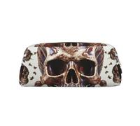 NBSKSDLK Trousse de maquillage en cuir avec motif tête de mort sur fond blanc pour homme et femme - Petite trousse de toilette à fermeture éclair - Sac de rangement tendance en cuir, Doré, One Size
