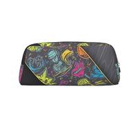 NBSKSDLK Trousse de maquillage graffiti pour femme et homme - Petite trousse de maquillage à fermeture éclair - Trousse de toilette esthétique - Sac de rangement tendance en cuir, doré, One Size