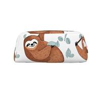NBSKSDLK Trousse de maquillage marron paresseux pour femmes et hommes - Petite trousse de maquillage de voyage avec fermeture éclair - Trousse de toilette esthétique, sac de rangement tendance en cuir