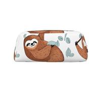 NBSKSDLK Trousse de maquillage marron paresseux pour femmes et hommes - Petite trousse de maquillage de voyage avec fermeture éclair - Trousse de toilette esthétique, sac de rangement tendance en cuir