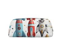 NBSKSDLK Trousse de maquillage motif fusées de dessin animé pour femmes et hommes, petite trousse de maquillage de voyage à fermeture éclair, trousse de toilette esthétique, sac de rangement tendance