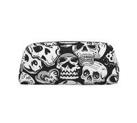 NBSKSDLK Trousse de maquillage motif tête de mort pour homme et femme - Petite trousse de maquillage de voyage à fermeture éclair - Trousse de toilette esthétique, sac de rangement tendance en cuir