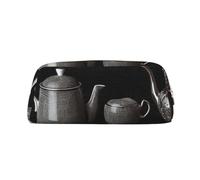 NBSKSDLK Trousse de maquillage noire pour femme et homme - Petite trousse de maquillage de voyage avec fermeture éclair - Esthétique - Sac de rangement tendance en cuir, doré, taille unique