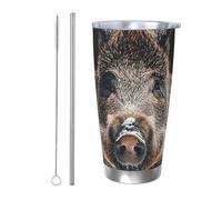NBSKSDLK Wild Boar Gobelet isotherme de 591 ml en acier inoxydable avec couvercle et paille, tasse de voyage à double paroi pour chaud/froid, tasse thermique anti-déversement pour la maison, le bureau