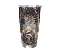 NBSKSDLK Wild Boar Gobelet isotherme de 591 ml en acier inoxydable avec couvercle et paille, tasse de voyage à double paroi pour chaud/froid, tasse thermique anti-déversement pour la maison, le bureau