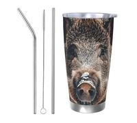 NBSKSDLK Wild Boar Gobelet isotherme de 591 ml en acier inoxydable avec couvercle et paille, tasse de voyage à double paroi pour chaud/froid, tasse thermique anti-déversement pour la maison, le bureau