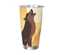 NBSKSDLK Wolf Gobelet isotherme de 591 ml en acier inoxydable avec couvercle et paille, tasse de voyage à double paroi pour chaud/froid, anti-déversement, pour la maison, le bureau, la voiture