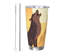 NBSKSDLK Wolf Gobelet isotherme de 591 ml en acier inoxydable avec couvercle et paille, tasse de voyage à double paroi pour chaud/froid, anti-déversement, pour la maison, le bureau, la voiture