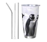 NBSKSDLK Young Penguins With Snow Gobelet isotherme en acier inoxydable de 591 ml avec couvercle et paille, tasse de voyage à double paroi pour chaud/froid, tasse thermique anti-déversement pour la