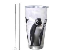 NBSKSDLK Young Penguins With Snow Gobelet isotherme en acier inoxydable de 591 ml avec couvercle et paille, tasse de voyage à double paroi pour chaud/froid, tasse thermique anti-déversement pour la