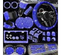 NBTEPEM Kit de 27 Accessoires de Voiture Fantaisie pour Femme, Housse de Volant universelles de 38,1 cm, Cadre de Plaque d'immatriculation, Support de téléphone, Dessous de Verre (Strass Bleus)