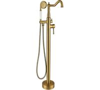 NBTRXWAFR Robinet de Baignoire autoportante Mitigeur Robinet de Douche Rétro Robinet de Douche pivotant à 360 ° Robinet à Levier Unique avec douchette et Tuyau de Douche,d'or